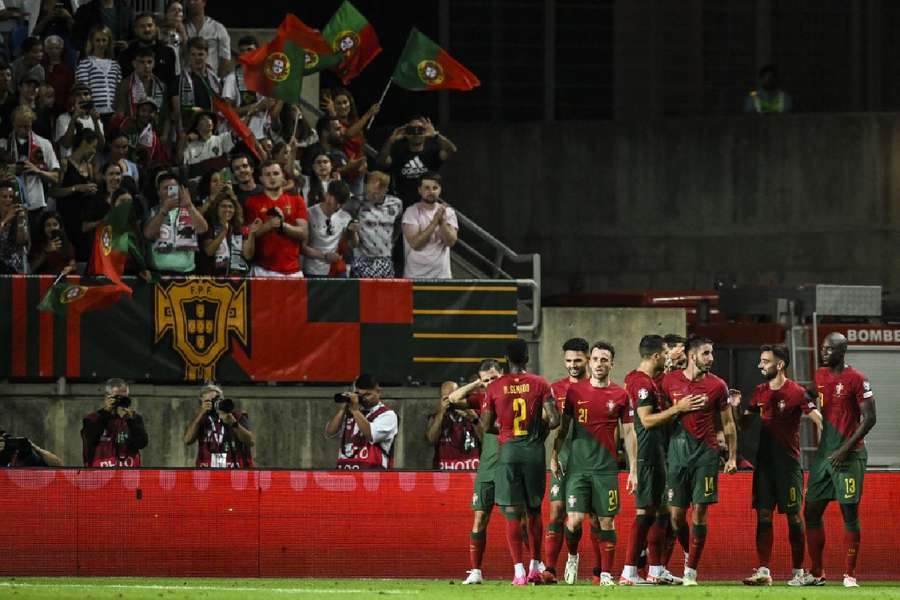 Portugal players celebrate one of many goals