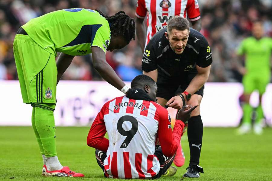 Sunderland's Brian Brobbey asks for treatment during last weekend's Premier League game against Fulham