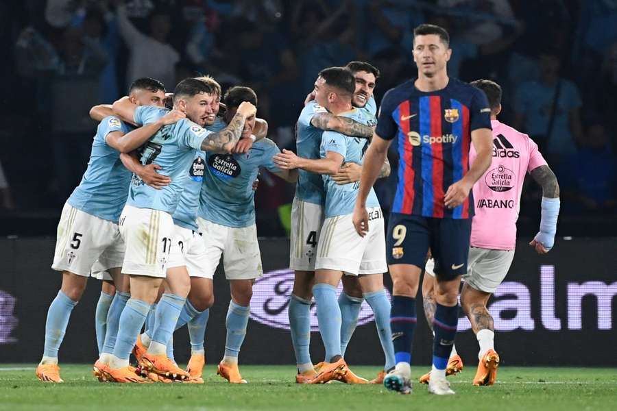 Celta Vigo's players celebrate their win