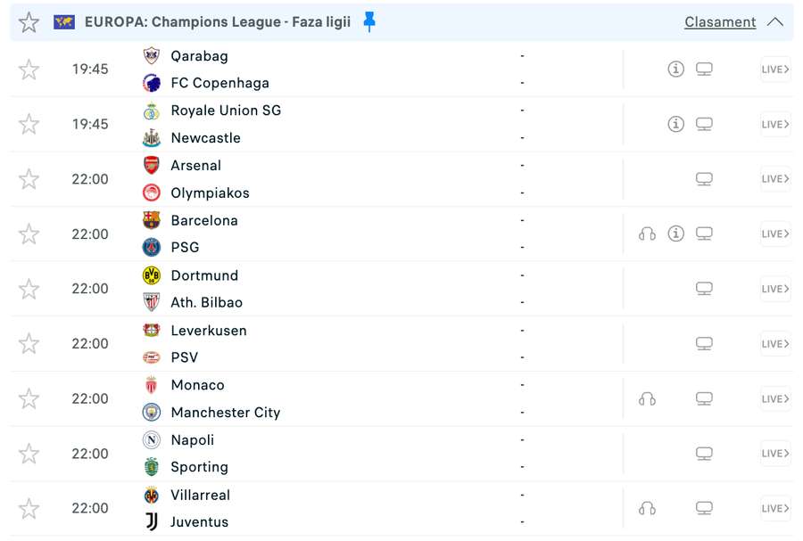 Programul zilei în Champions League