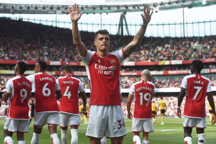 Granit Xhaka scored twice against Wolves in his last appearance for the Gunners