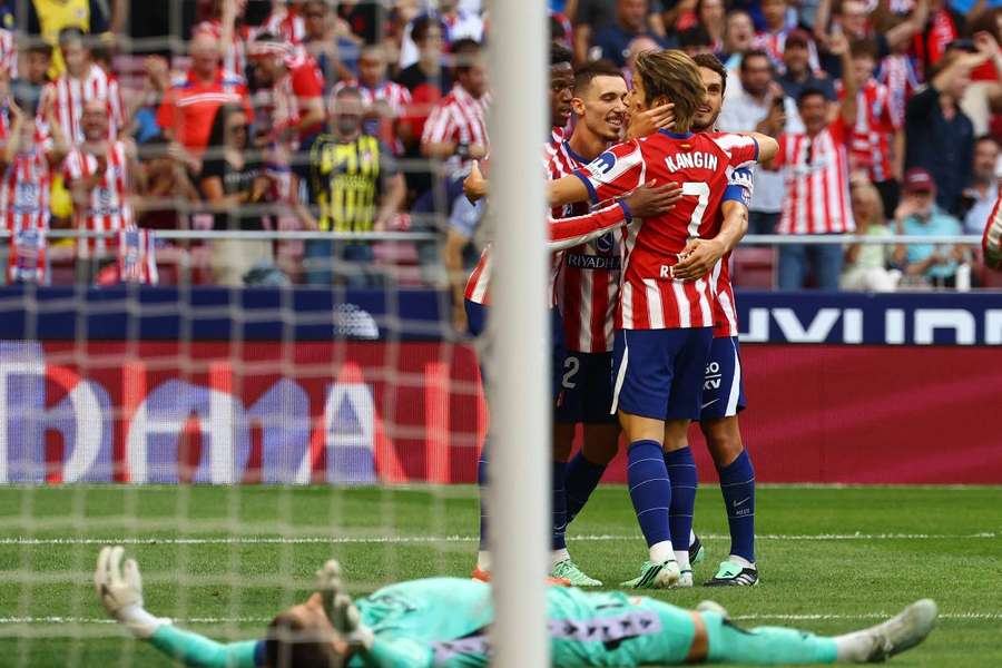 El Atleti, celebrando su gol El Atleti, celebrando su gol