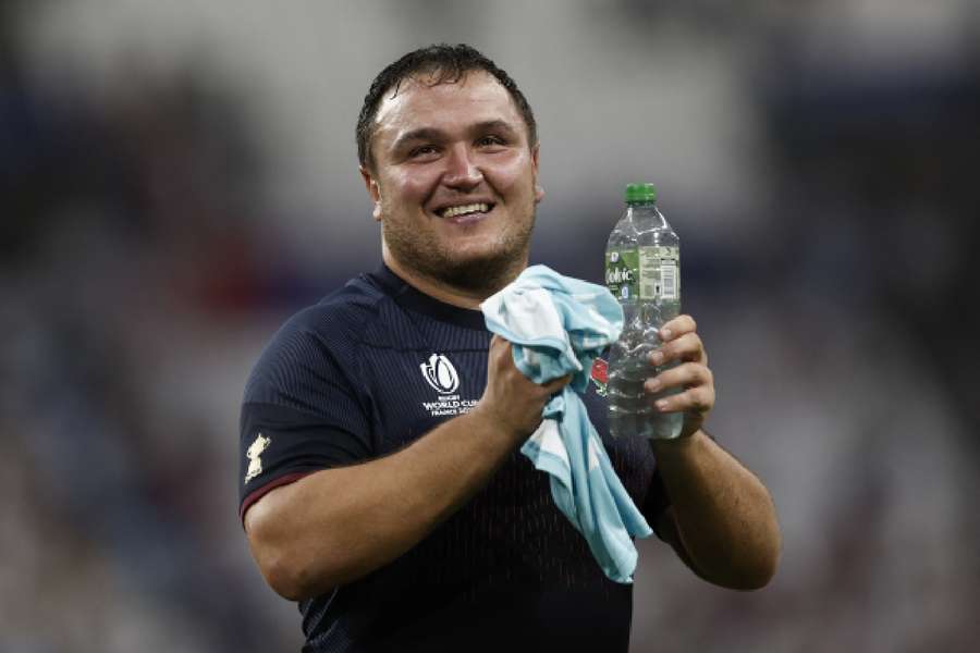 England's Jamie George celebrates after the Argentina match