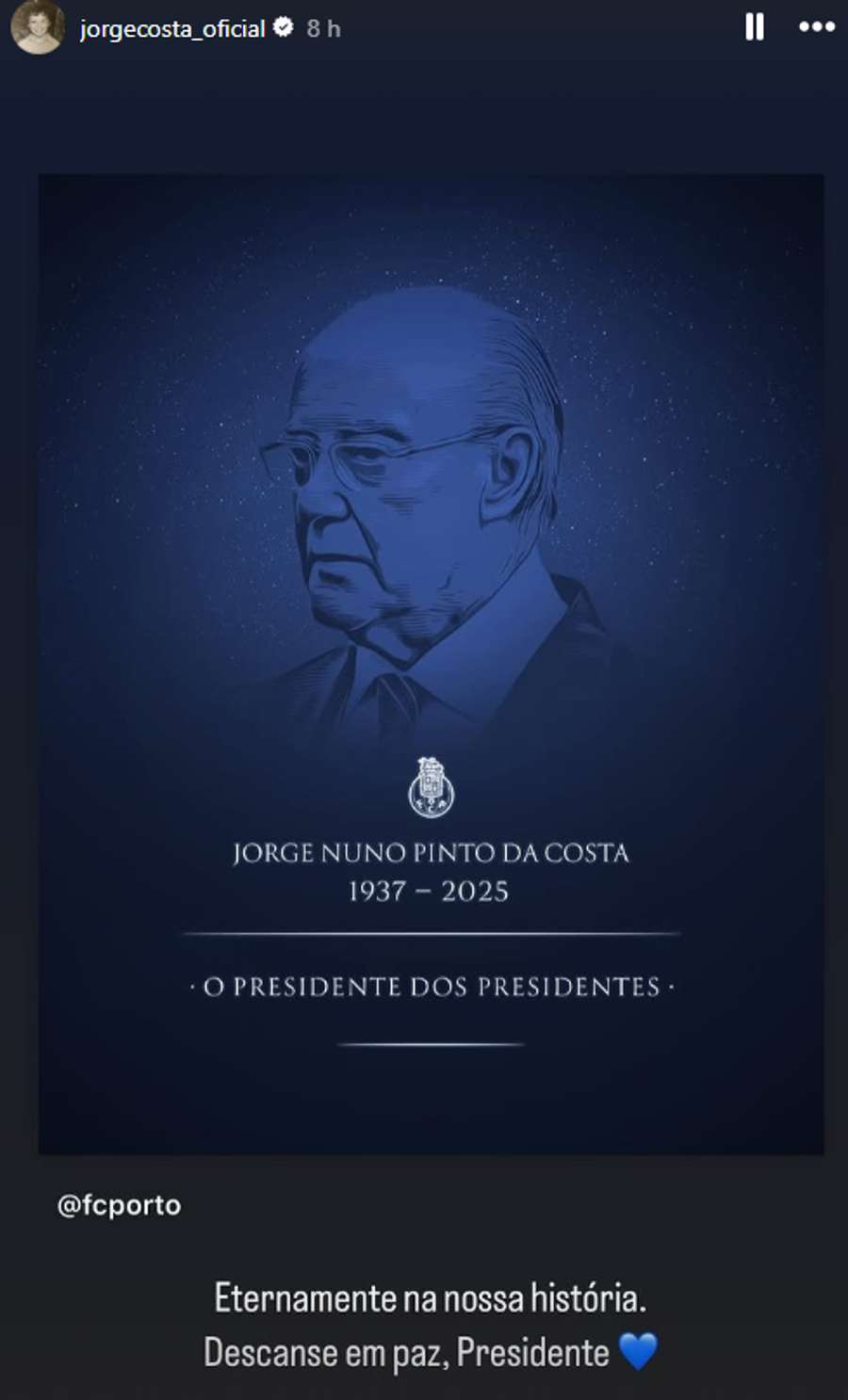 A publicação de Jorge Costa no Instagram