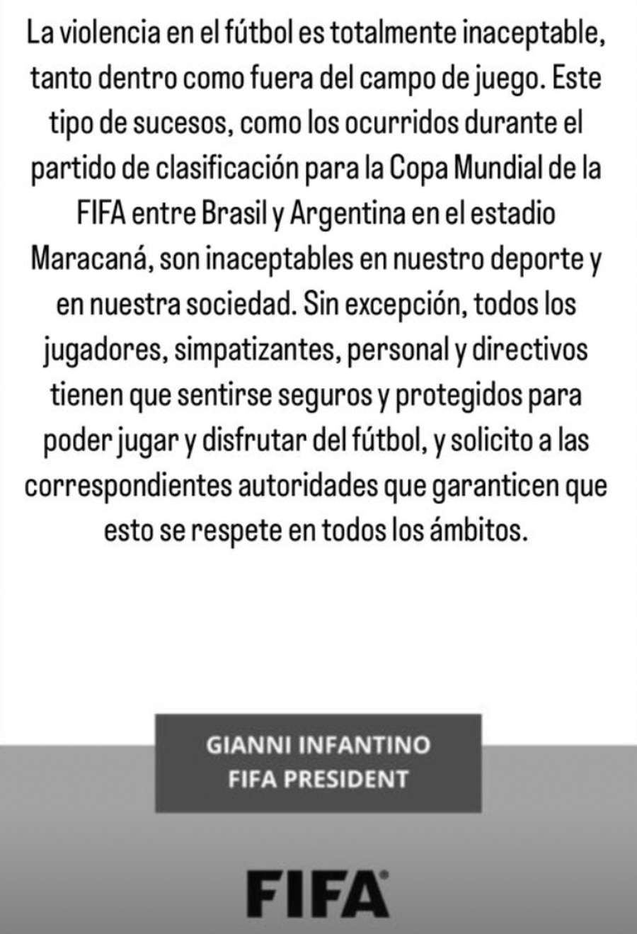 El texto que publicó el presidente de la FIFA.