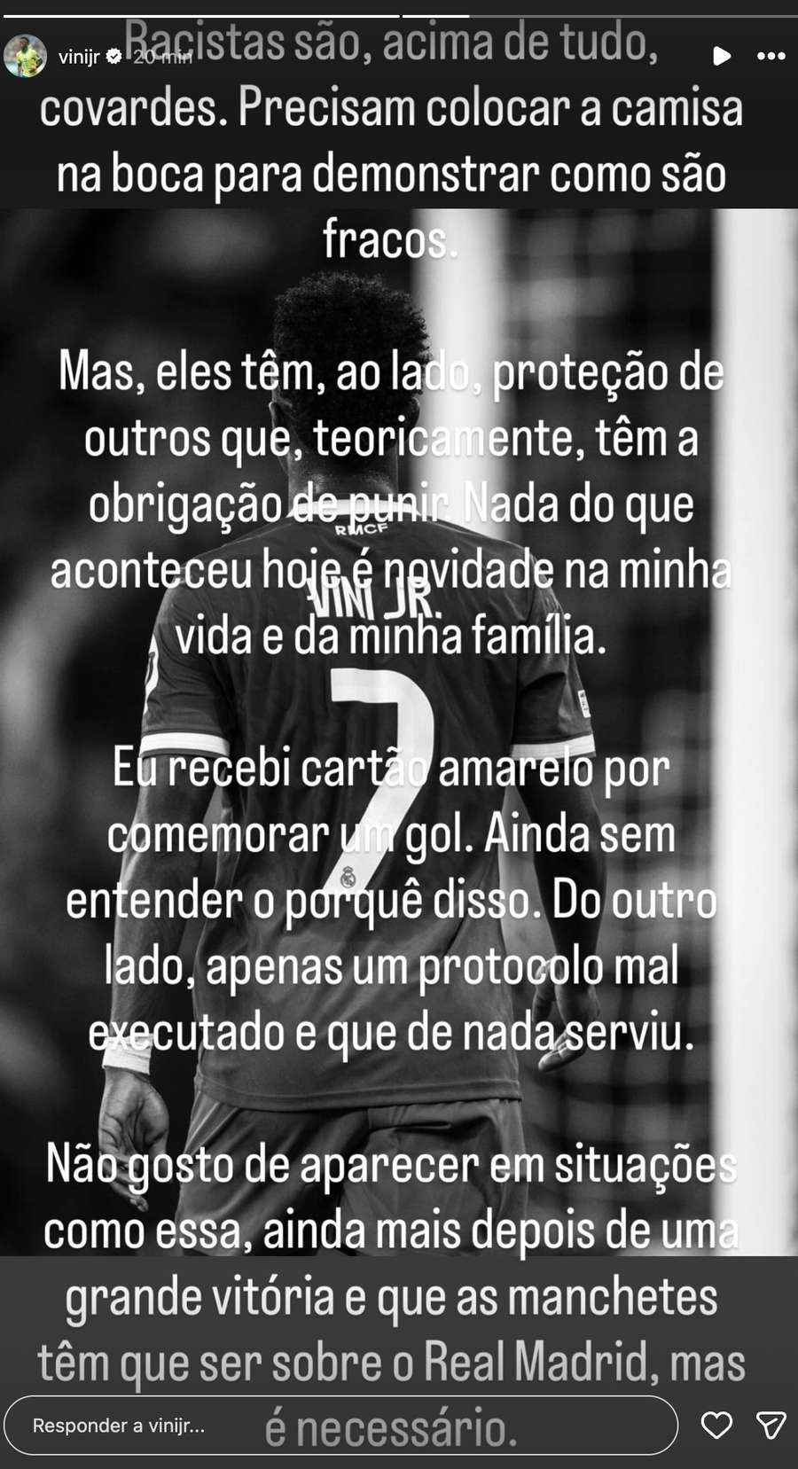 Pantallazo del mensaje de Vinícius