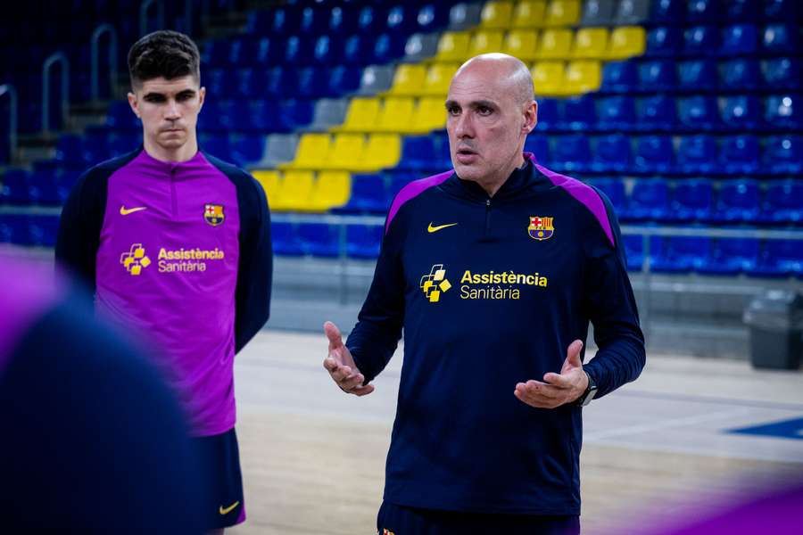 Javi Rodríguez, en un entrenamiento del Barça