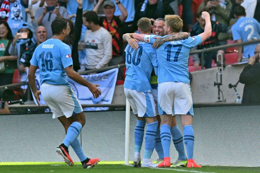 City celebrate their goal City celebrate their goal