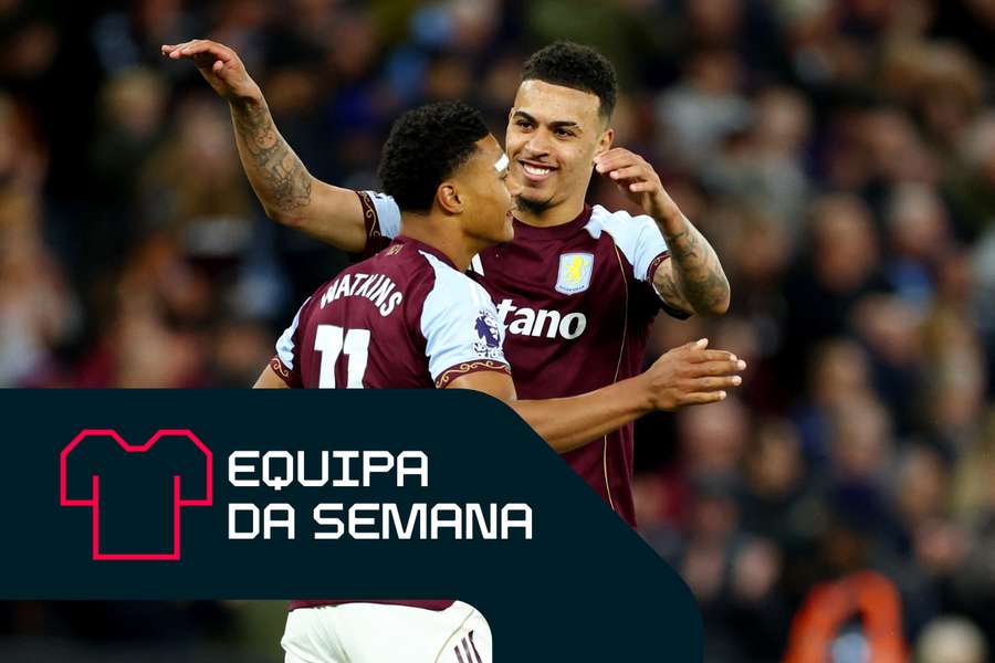 Watkins e Rogers celebram a vitória do Aston Villa Watkins e Rogers celebram a vitória do Aston Villa
