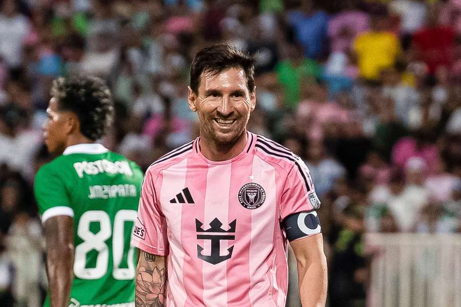 Lionel Messi looks on during a friendly between Atletico Nacional and Inter Miami at Estadio Atanasio Girardot earlier this year