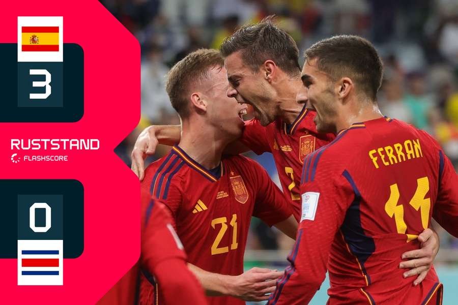 HALF TIME: Spanje staat bij rust al op een ruime voorsprong tegen Costa Rica