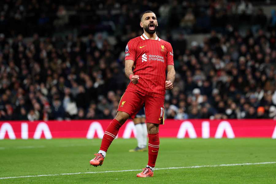 Mo Salah celebra un gol con el Liverpool.