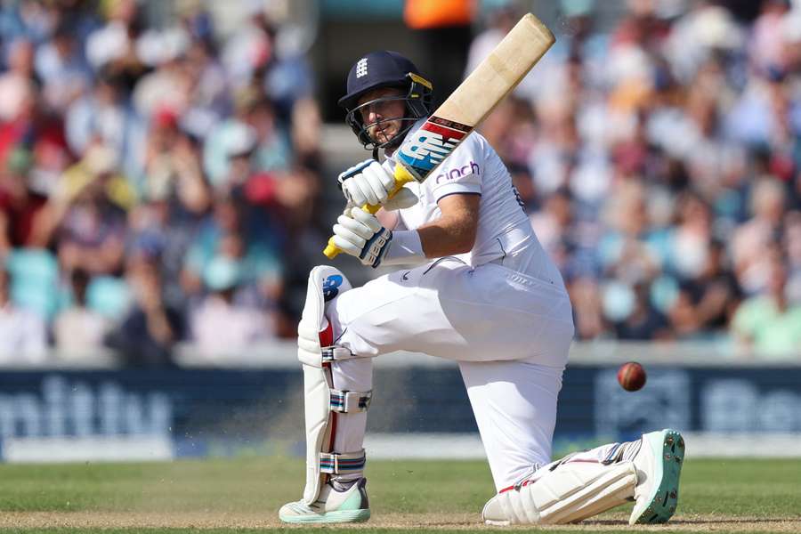England's Joe Root plays a shot on day three of the fifth Ashes cricket Test
