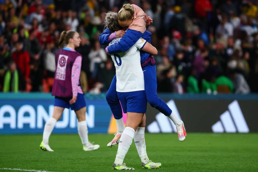 England's players celebrate their victory after a penalty shoot-out 