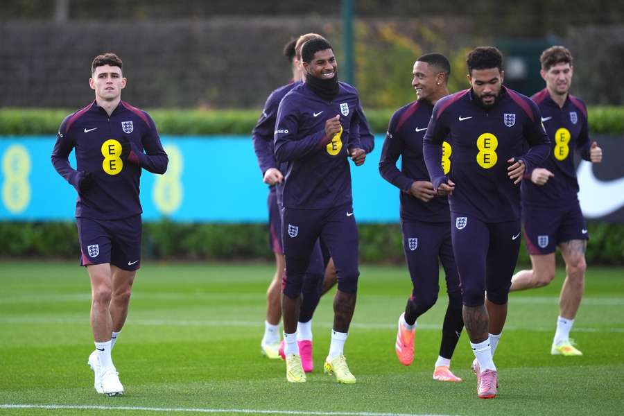 England's Phil Foden, Marcus Rashford and Reece James during a training session England's Phil Foden, Marcus Rashford and Reece James during a training session