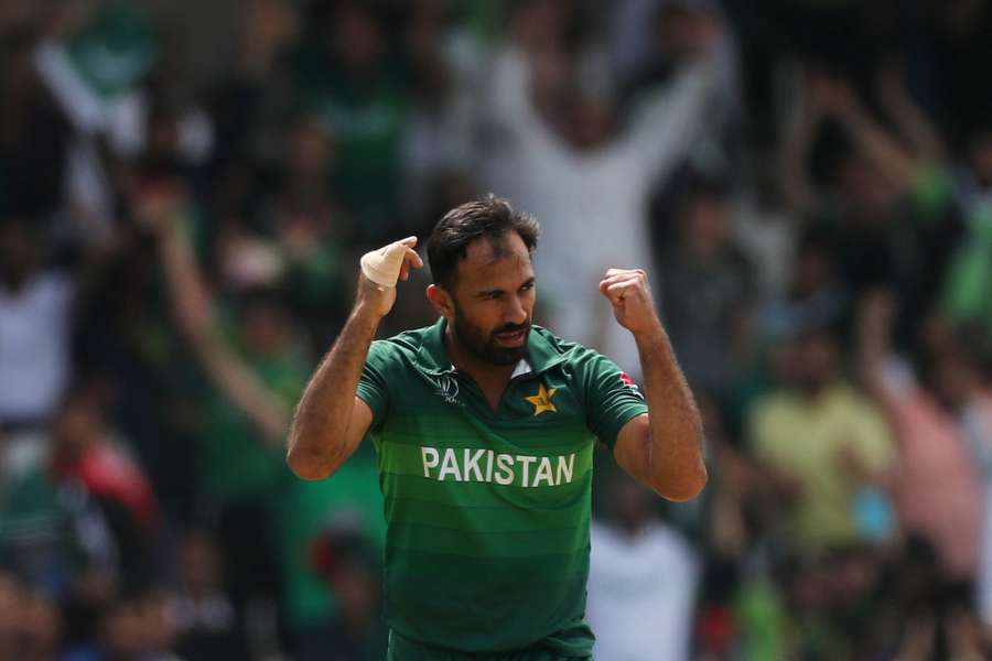 Wahab Riaz celebrating a wicket at the 2019 Cricket World Cup