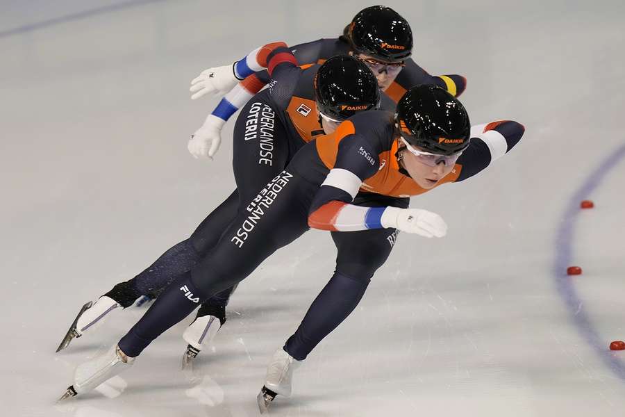 Nederlandse vrouwen in actie op de teamsprint