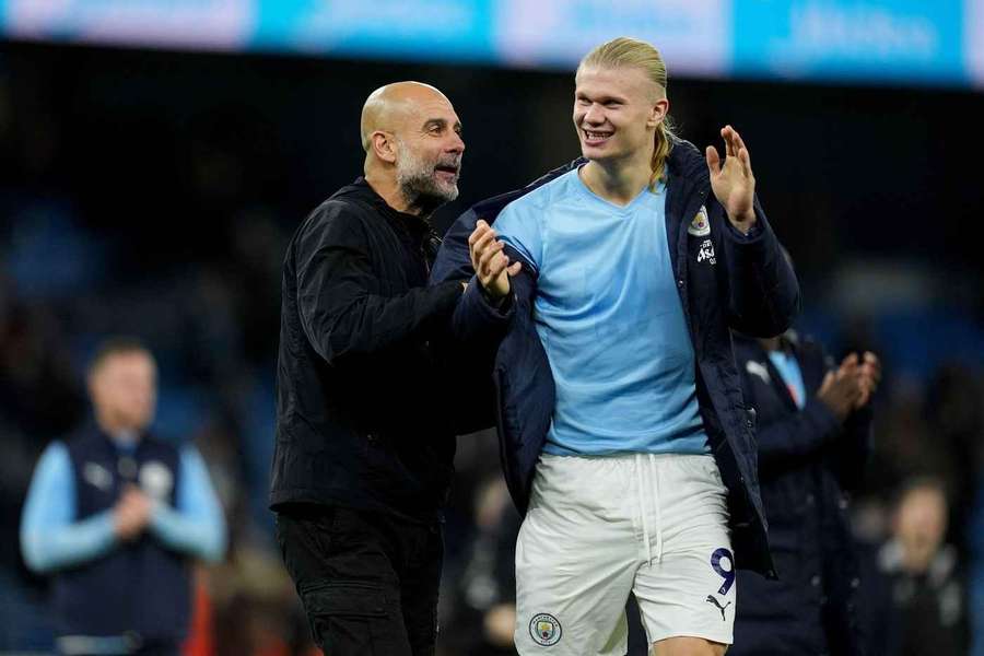 Erling Haaland of Manchester City applauds the fans