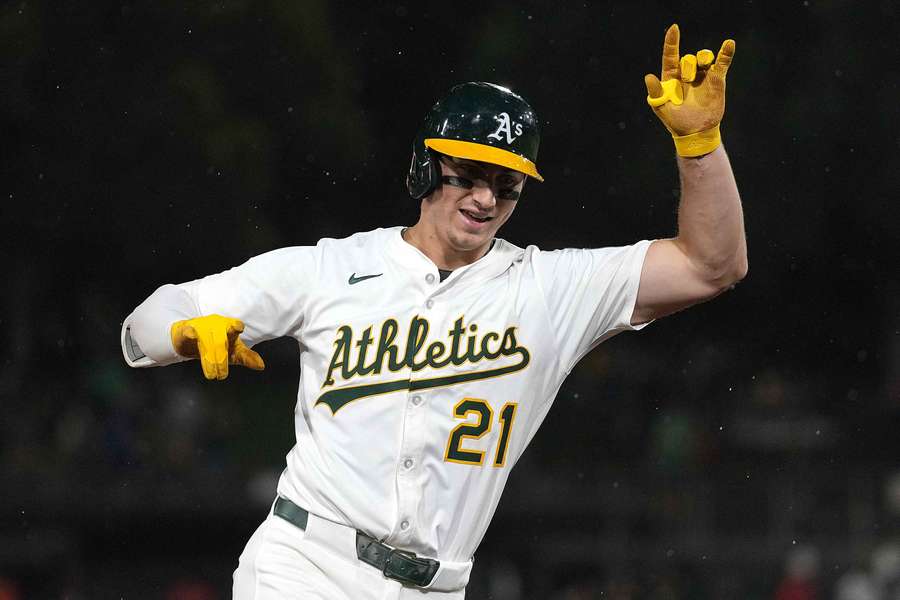 Tyler Soderstrom celebrates after a home run (2025)