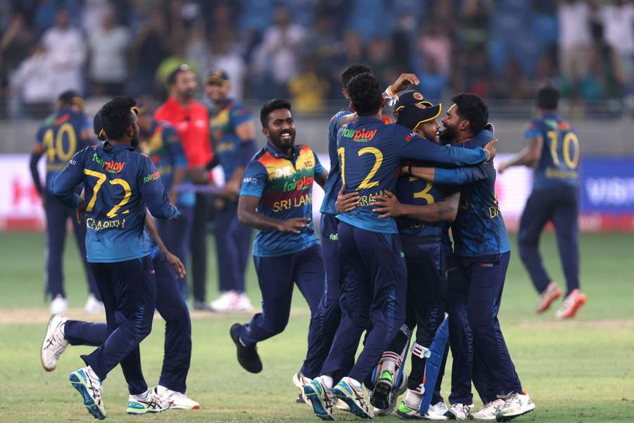 Sri Lanka's players celebrate their sixth Asia Cup triumph