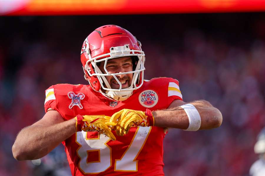 Travis Kelce celebrating a touchdown against the Houston Texans Travis Kelce celebrating a touchdown against the Houston Texans
