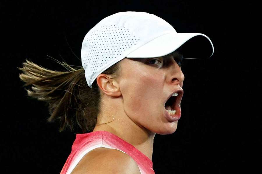 Iga Swiatek reacts during her semi-final match against Madison Keys