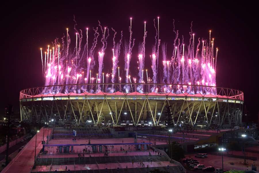 Fireworks explode over the Narendra Modi Stadium at the end of the Indian Premier League (IPL) Twenty20 final cricket match between Gujarat Titans and Chennai Super Kings