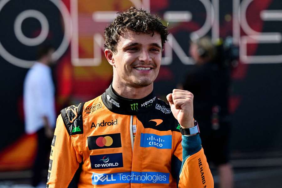 McLaren's Lando Norris celebrates after winning the Hungarian Grand Prix