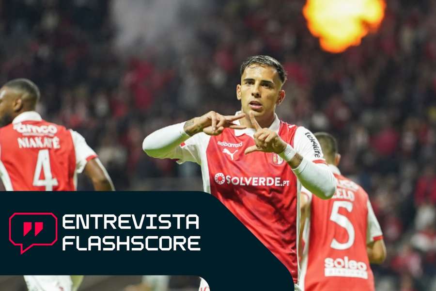 Zalazar, jugador del SC Braga, celebra un gol ante el Moreirense