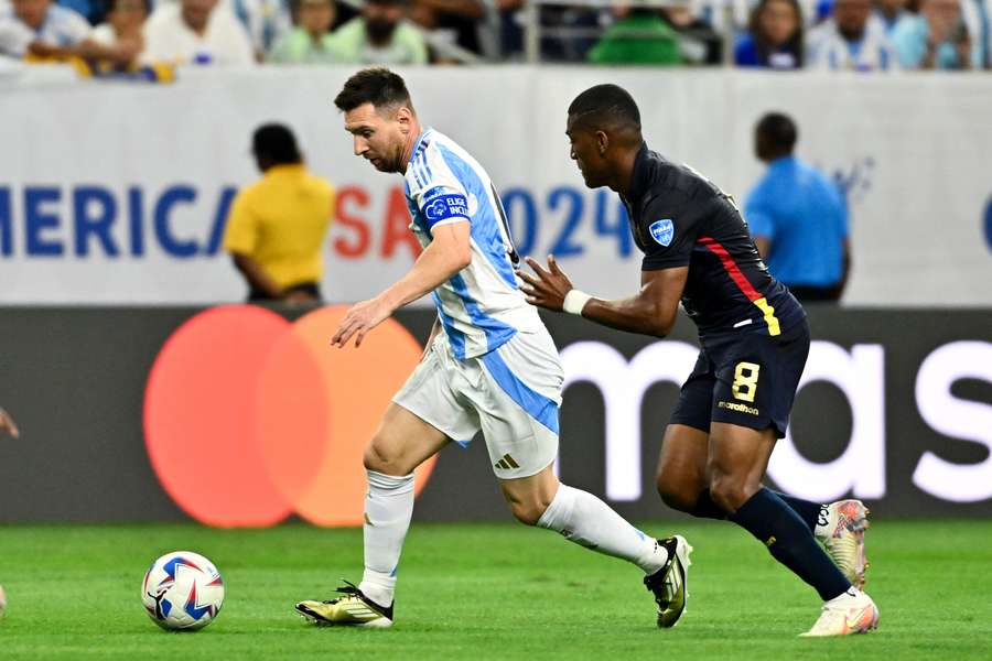 Argentina's striker Lionel Messi in action against Ecuador