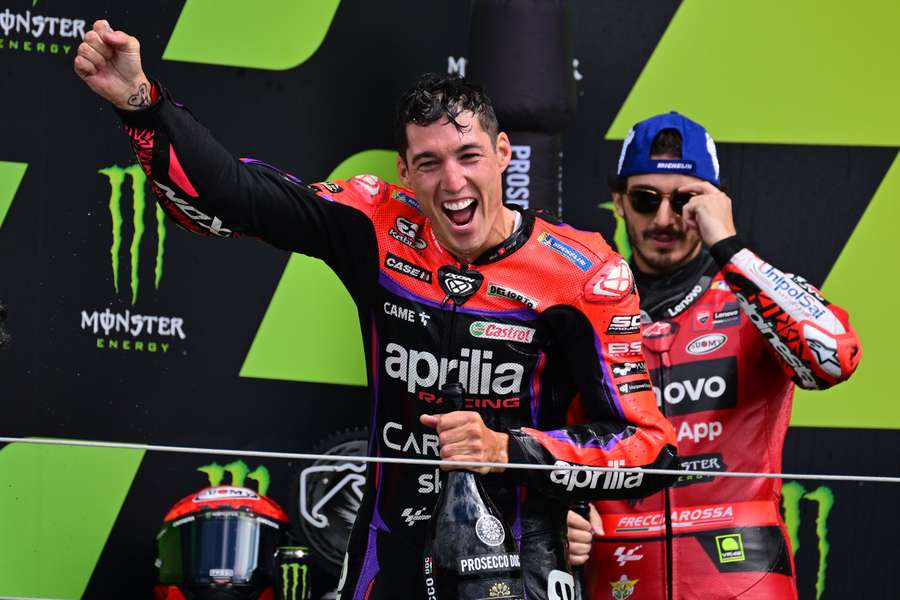 Aleix Espargar celebrates his win at Silverstone