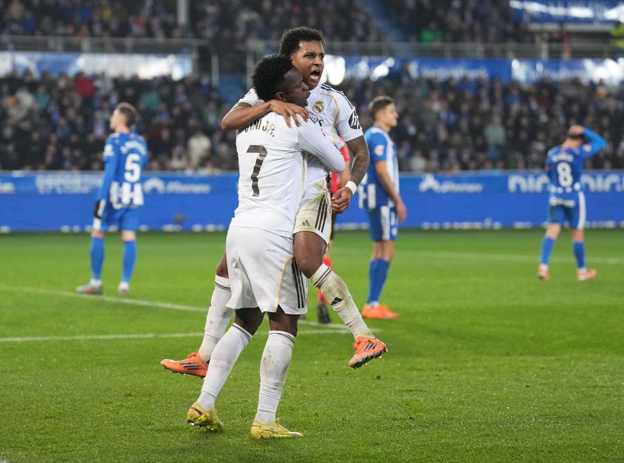 Rodrygo celebrates his winner with Vinicius Junior Rodrygo celebrates his winner with Vinicius Junior