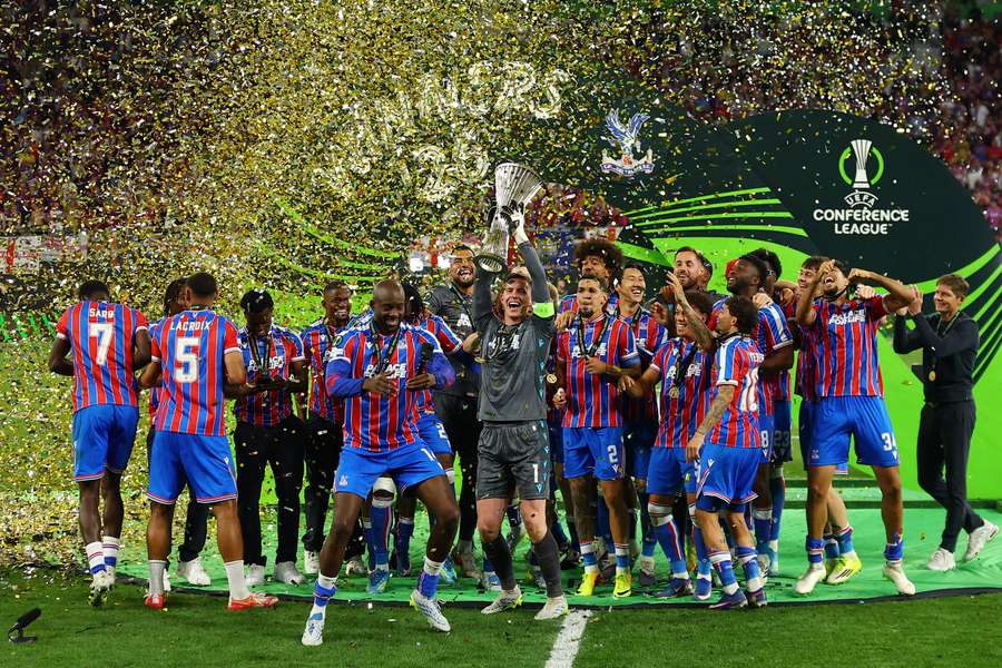 Crystal Palace celebrate their Conference League triumph