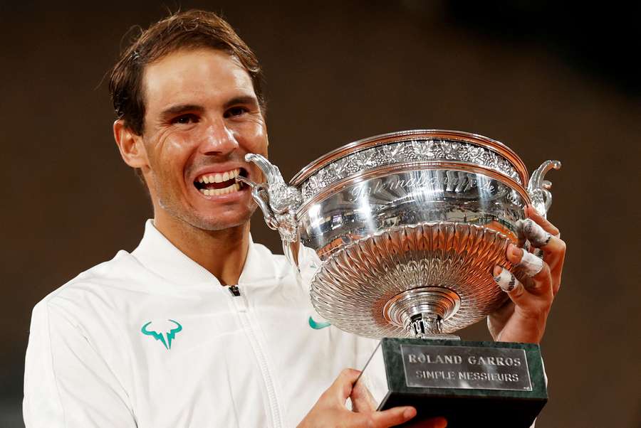 Nadal celebrating one of his 14 French Open titles