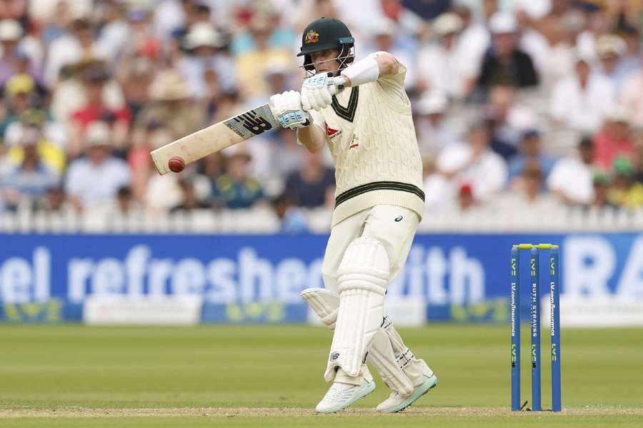 Steve Smith plays a shot on the first day of the second Test at Lord's