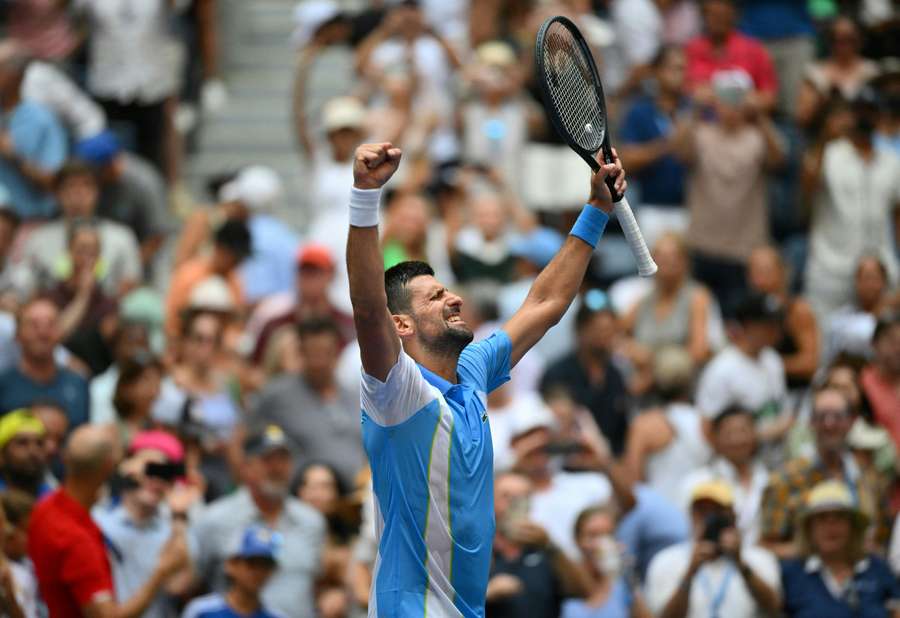 Novak Djokovic na het winnen van zijn kwartfinale