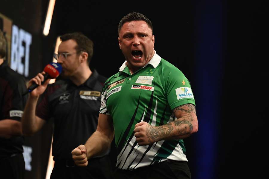 Gerwyn Price celebrates beating Luke Humphries