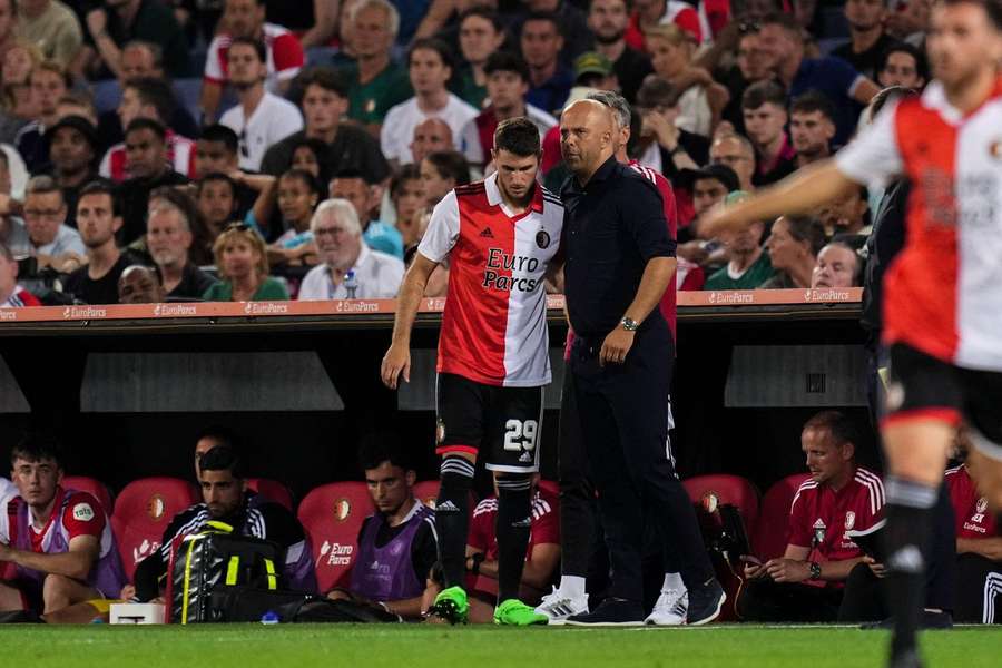 Feyenoord's Santiago Gimenez with Arne Slot