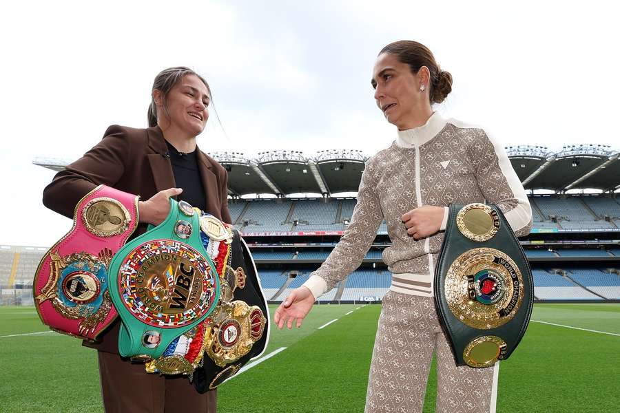 Flora Pili (on the right) at Croke Park against Katie Taylor
