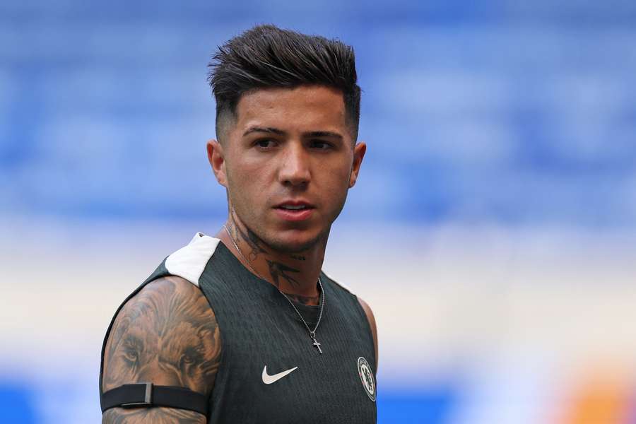 Enzo Fernández durante treinamento na antevéspera da final do Mundial de Clubes