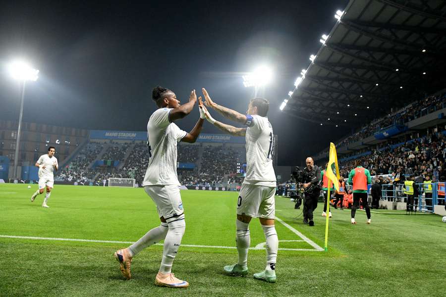 Mattia Zaccagni celebrates Lazio's fourth goal Mattia Zaccagni celebrates Lazio's fourth goal