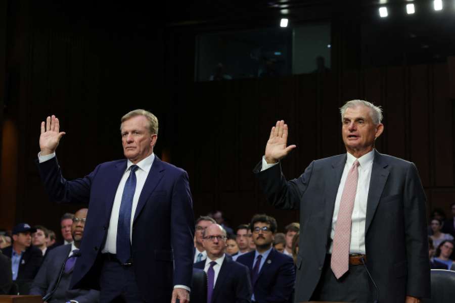 PGA Tour Chief Operating Officer Ron Price and PGA Tour board member Jimmy Dunne are sworn in