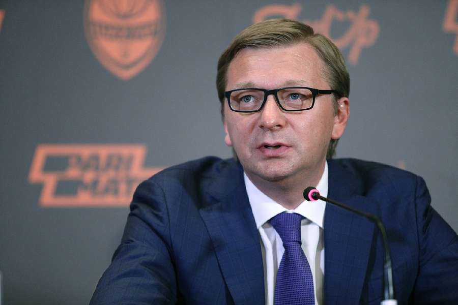 Serhii Palkin attends a news conference held to introduce Shakhtar's new manager