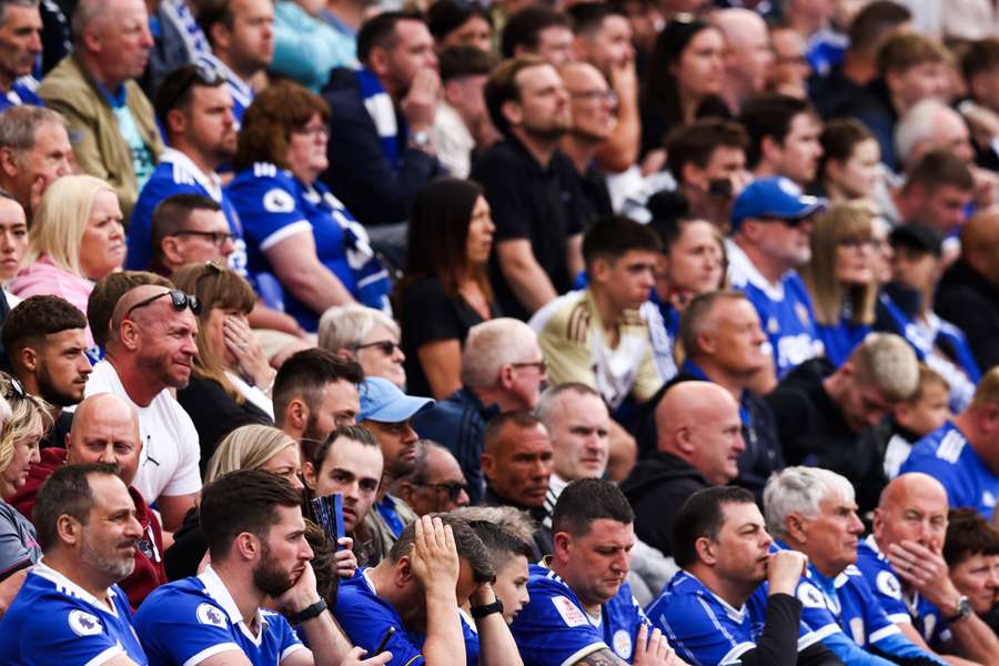 Leicester City's fans react during the English Premier League football match between Leicester City and West Ham United