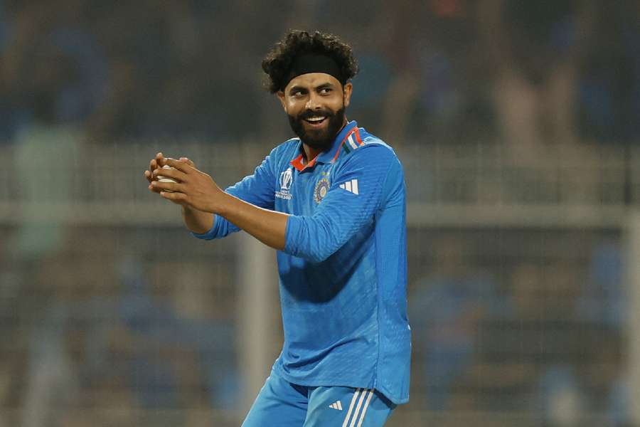Ravindra Jadeja celebrates his five-wicket-haul