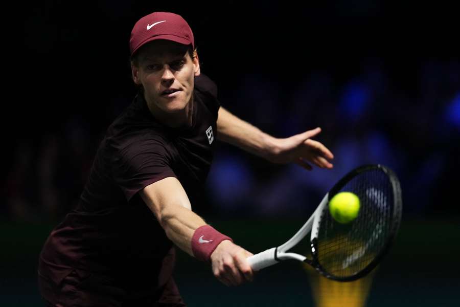 Jannik Sinner plays a backhand return to Francisco Cerundolo in their third round clash on Thursday Jannik Sinner plays a backhand return to Francisco Cerundolo in their third round clash on Thursday