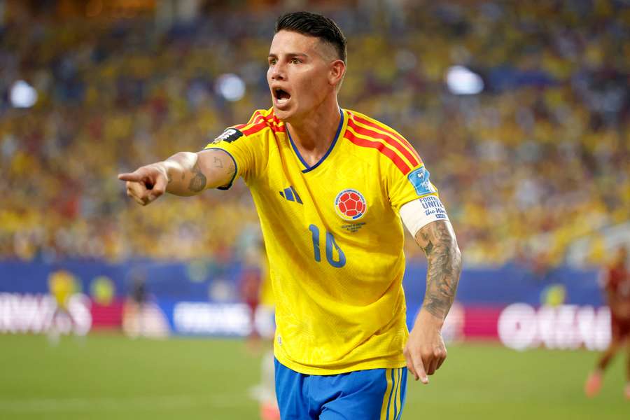 James Rodríguez reacciona durante el Mundial de la FIFA 2026. James Rodríguez reacciona durante el Mundial de la FIFA 2026.
