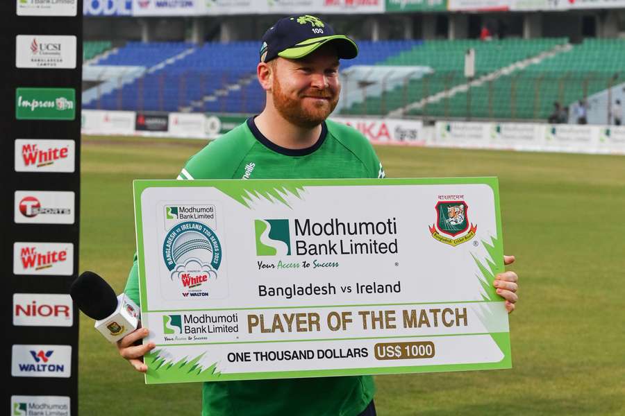 Stirling poses with his player of the match award