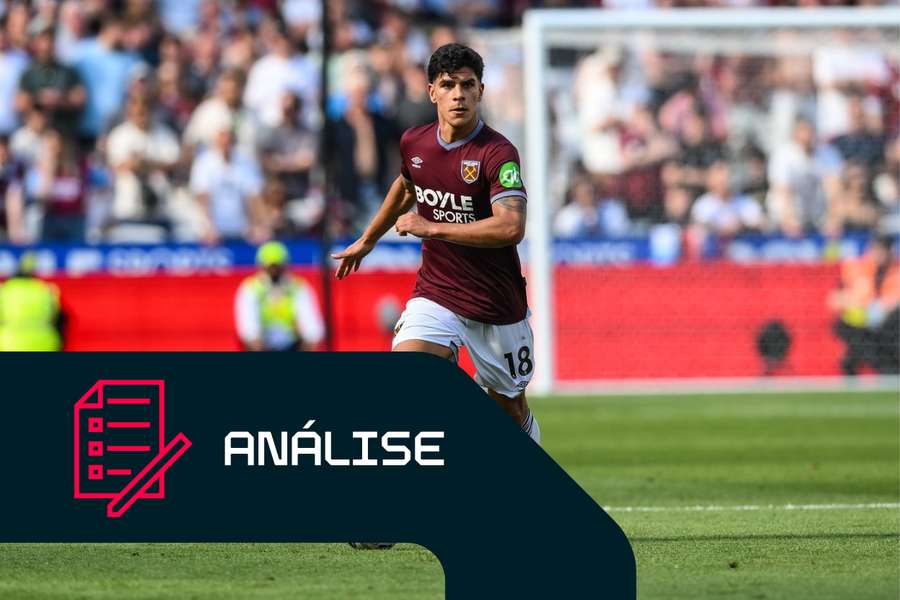 Mateus Fernandes, do West Ham, em ação Mateus Fernandes, do West Ham, em ação