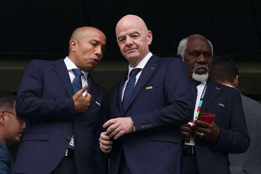 Kharja (L) and Infantino in Mexico during the 2026 World Cup Kharja (L) and Infantino in Mexico during the 2026 World Cup
